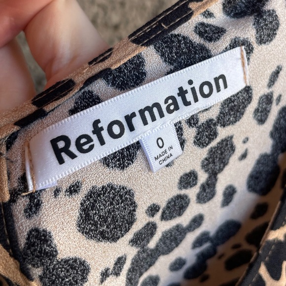 REFORMATION Tan & Black Spotted Leopard Print Tie Sleeve Port Blitz Midi Dress - Picture 10 of 12